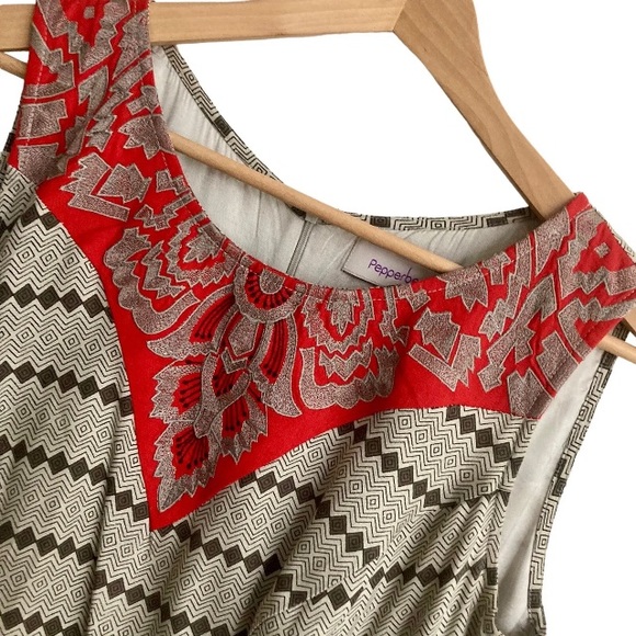 Bravissimo Pepperberry Dress Super Curvy Viscose Red Grey UK 12 Geo Print Lined - Picture 4 of 8